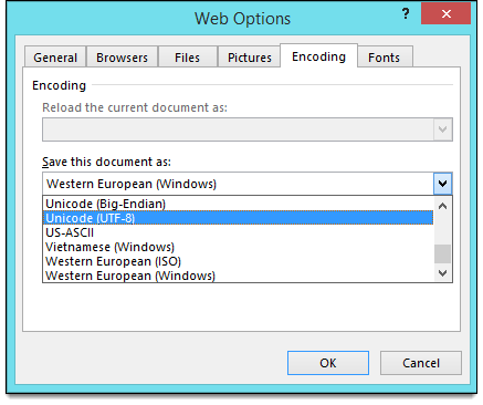 how to change text encoding settings