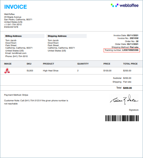 Include Tracking number in Invoice and other labels